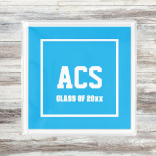 Sky Blue and White School Colors and Letters Acrylic Tray
