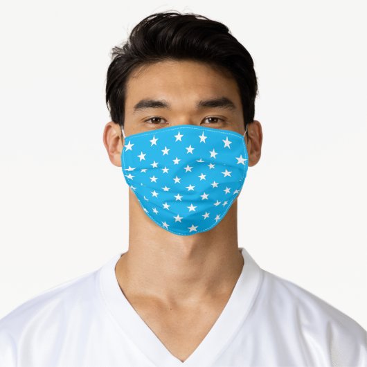 Sky Blue and White Stars Pattern Adult Cloth Face Mask (Worn)