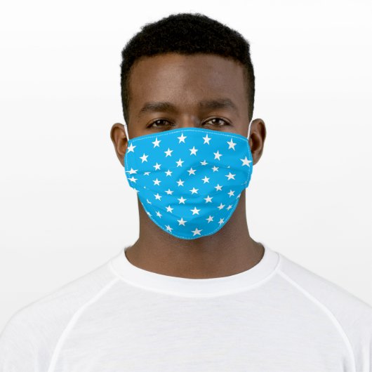 Sky Blue and White Stars Pattern Adult Cloth Face Mask (Worn)