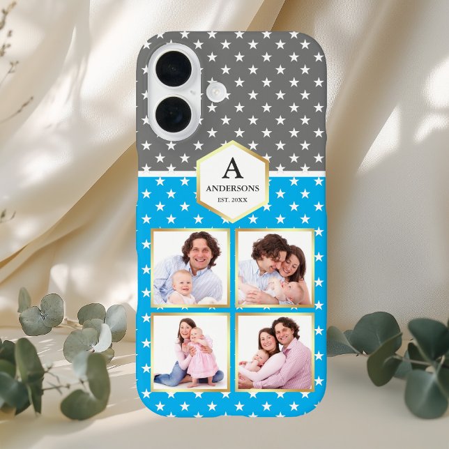 Sky Blue and White Stars Pattern Photo Collage Case-Mate iPhone Case (Creator Uploaded)