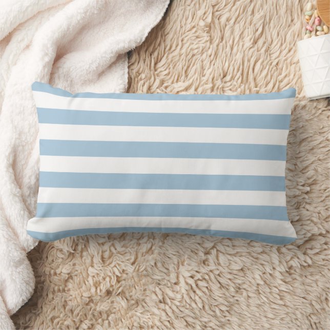 Sky Blue and White Stripes Lumbar Pillow (Blanket)