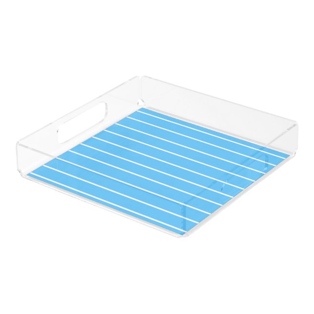 Sky Blue and White Summer Stripes Acrylic Tray (Angled)