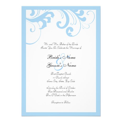 Sky Blue and White Swirls Frame Wedding Invitation 5