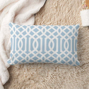 Sky Blue and White Trellis Pattern Lumbar Pillow