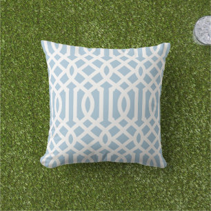 Sky Blue and White Trellis Pattern Outdoor Pillow