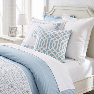 Sky Blue and White Trellis Pattern Throw Pillow