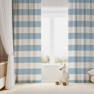 Sky Blue and White Wide Horizontal Stripe Blackout Curtains