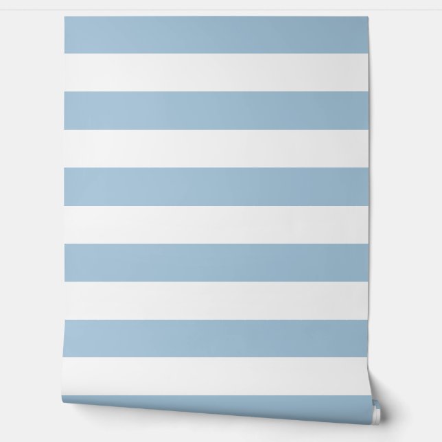 Sky Blue and White Wide Horizontal Stripes Wallpaper (Unrolling)