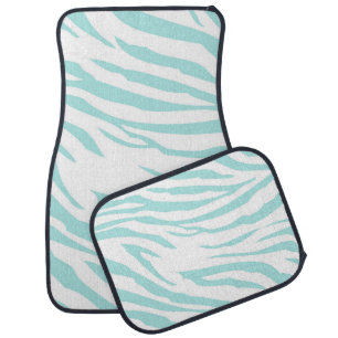 Sky Blue and White Zebra Print Car Mat