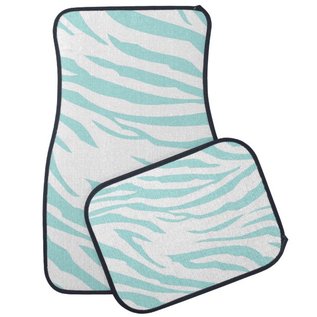 Sky Blue and White Zebra Print Car Mat (Set)