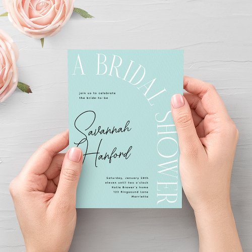 Sky Blue Arched Text Modern Simple Bridal Shower  Invitation