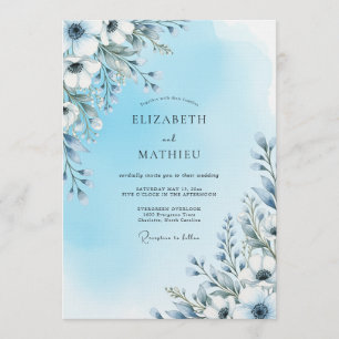 Sky Blue Artistic Bloom Wedding Invitation