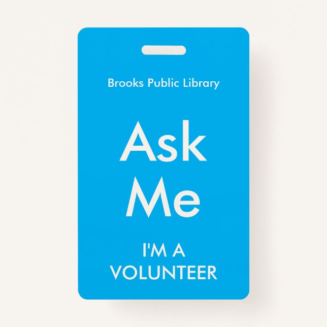 Sky Blue Ask Me Badge for Volunteers (Front)