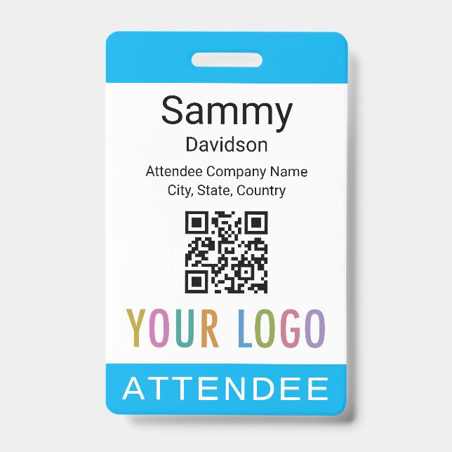 Sky Blue Attendee Badge Event Guest QR Code Logo (Front)