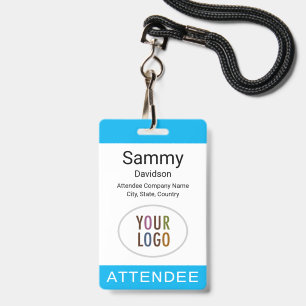 Sky Blue Attendee Badge Logo Lanyard Clip Reel