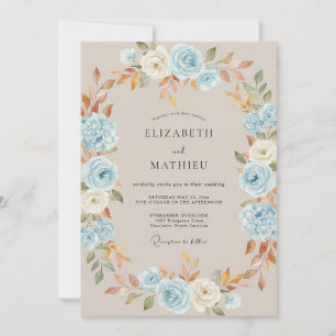 Sky Blue Autumn Bloom Wedding Invitation