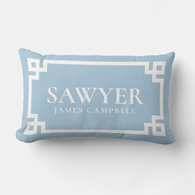 Sky Blue Baby Name Monogram Lumbar Pillow (Front)