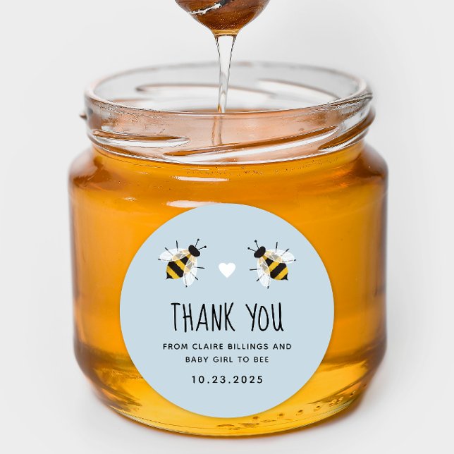 Sky Blue Baby to Bee Shower Thank You Classic Round Sticker (Creator Uploaded)