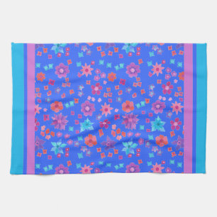 Sky Blue Background Flower-Power Kitchen Towel