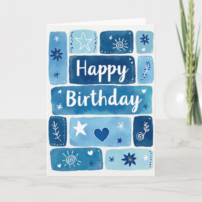Sky Blue Birthday Blocks Card (Front)