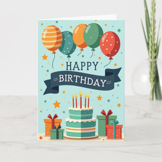 Sky Blue Birthday Stars Card (Front)