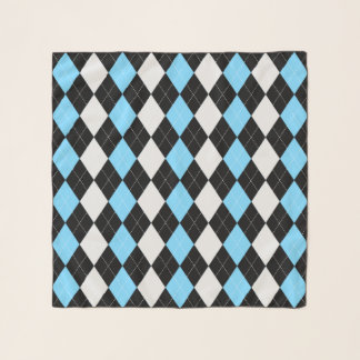 Sky Blue & Black ARGYLE PATTERN CHIFFON SCARF