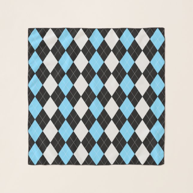 Sky Blue & Black ARGYLE PATTERN CHIFFON SCARF (Front)