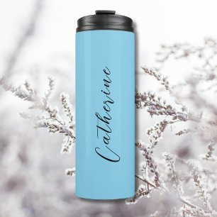 Sky Blue Black Elegant Minimal Customized Thermal Tumbler