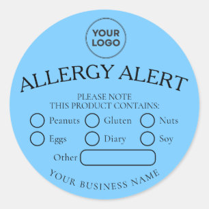 Sky Blue Black Food Allergy Alert Round Sticker