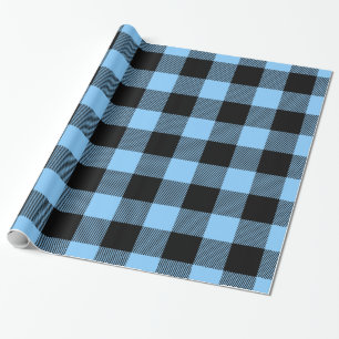 Sky Blue Black Huge Buffalo Plaid Lumberjk Tartan Wrapping Paper