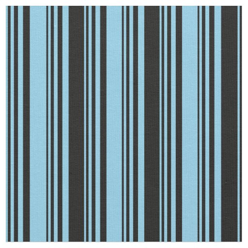 Sky Blue & Black Lined Pattern Fabric