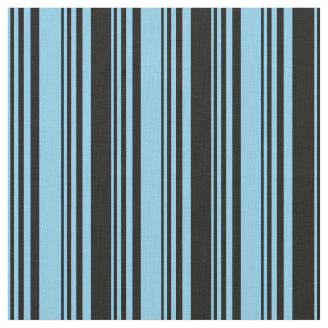 Sky Blue & Black Lined Pattern Fabric (Close Up)