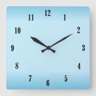 Sky Blue Black Numbers Square Wall Clock