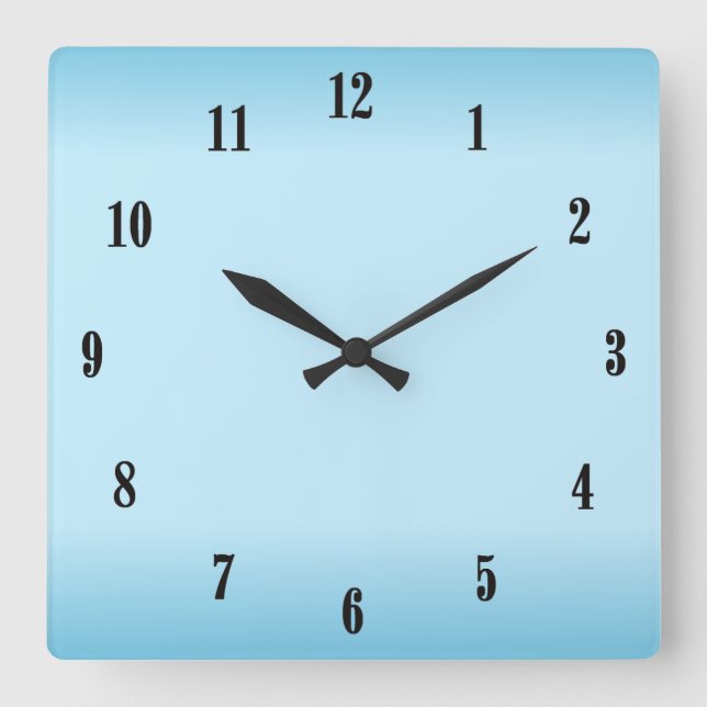 Sky Blue Black Numbers Square Wall Clock (Front)