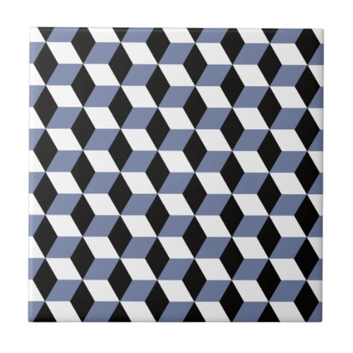 Sky Blue Black  White 3D Cubes Pattern Tile