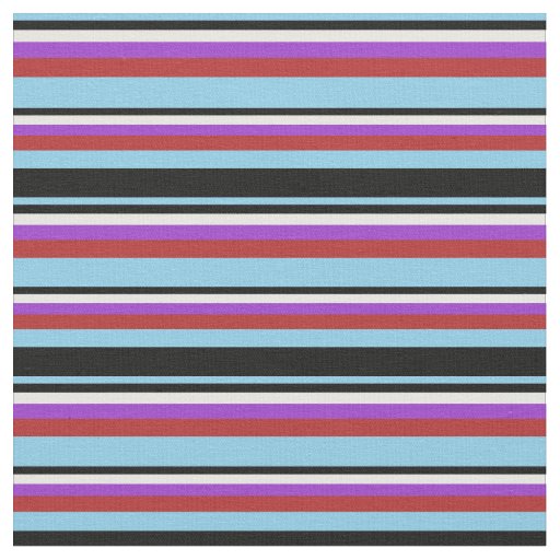 Sky Blue, Black, White, Dark Orchid & Red Lines Fabric