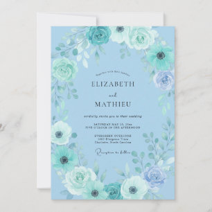 Sky Blue Bloom Flourish Wedding Invitation