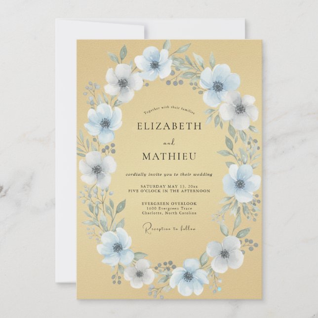 Sky Blue Bloom Garland Wedding Invitation (Front)