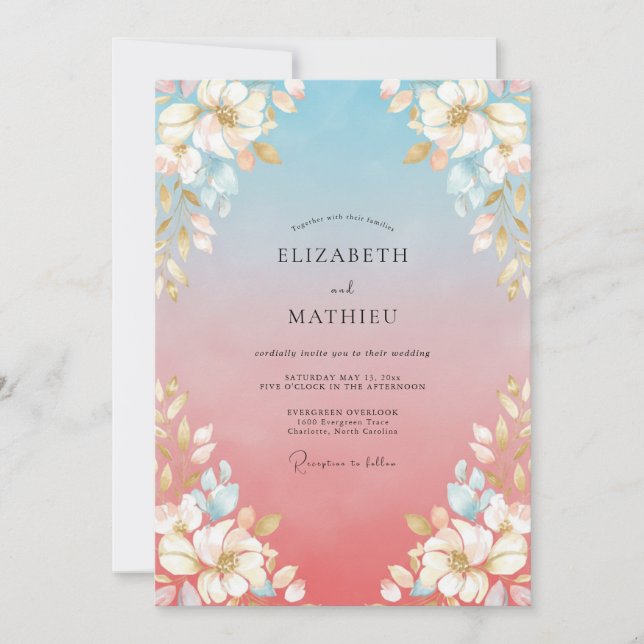 Sky Blue Blossom Wedding Invitation (Front)