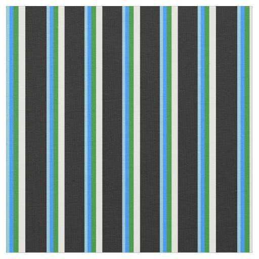 Sky Blue, Blue, Forest Green, White & Black Lines Fabric