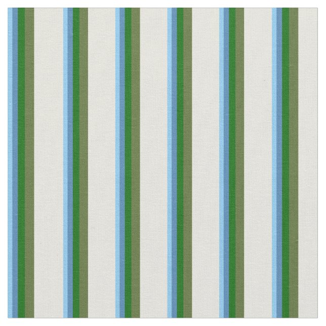 Sky Blue, Blue, Green, Dark Olive Green & Beige Fabric (Close Up)