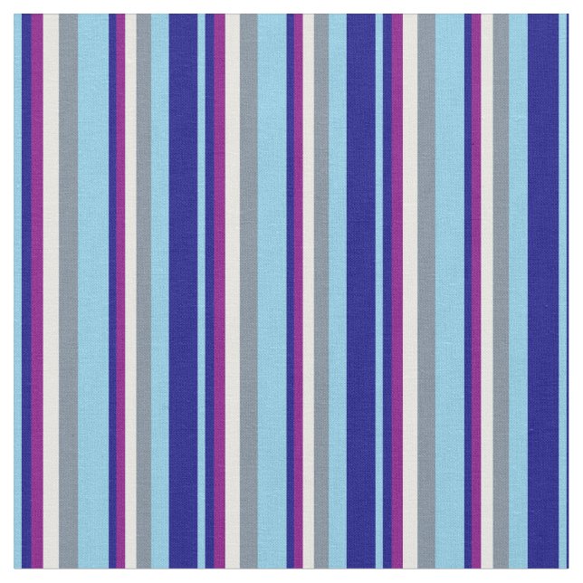 Sky Blue, Blue, Purple, Mint Cream & Slate Gray Fabric (Close Up)