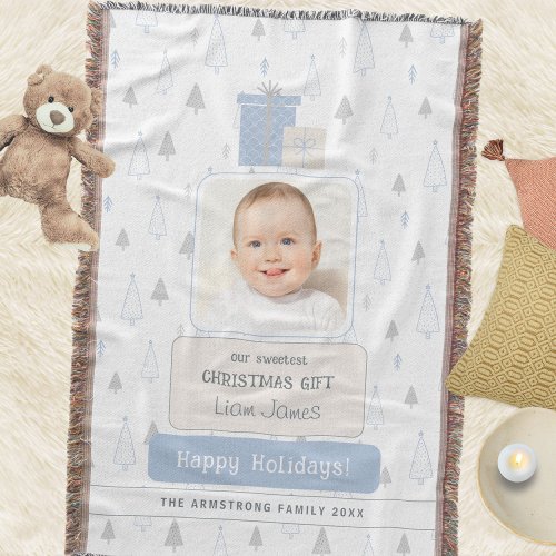 Sky Blue Boho Baby's 1st Photo Christmas