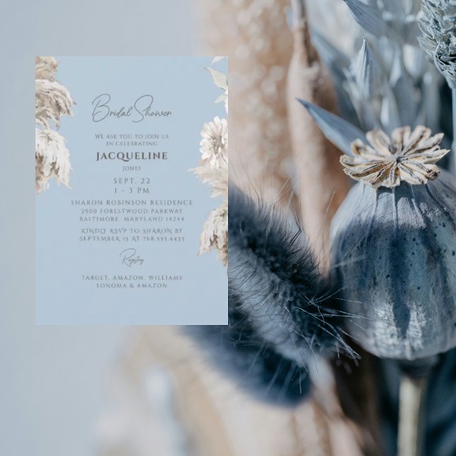 Sky Blue Boho White Floral Bridal Shower Invitation (Creator Uploaded)