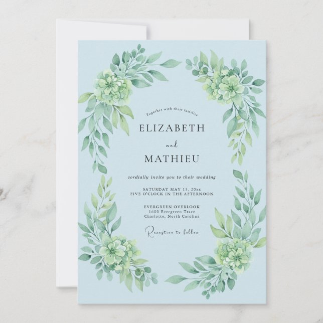Sky Blue Botanical Arch Wedding Invitation (Front)