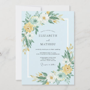Sky Blue Botanical Artistry Wedding Invitation