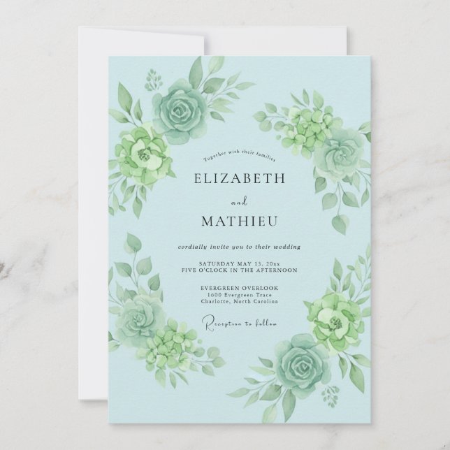 Sky Blue Botanical Flourish Wedding Invitation (Front)