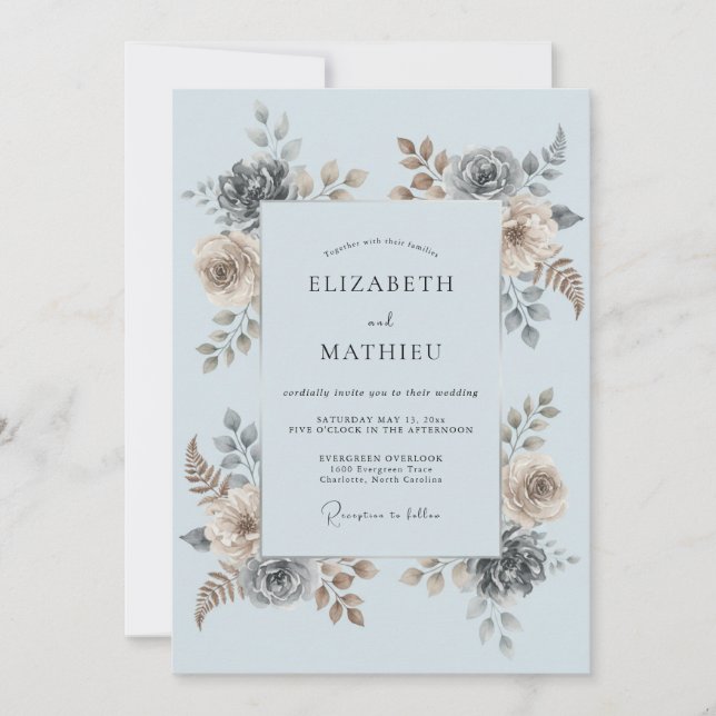 Sky Blue Botanical Romance Wedding Invitation (Front)