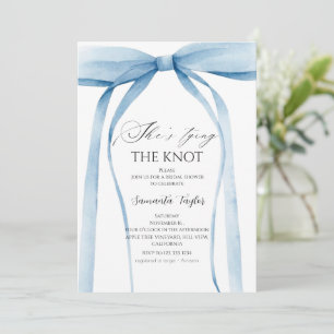 Sky-Blue Bow She's Tying the Knot Bridal Shower Invitation