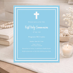 Sky blue boy First Holy Communion invitation